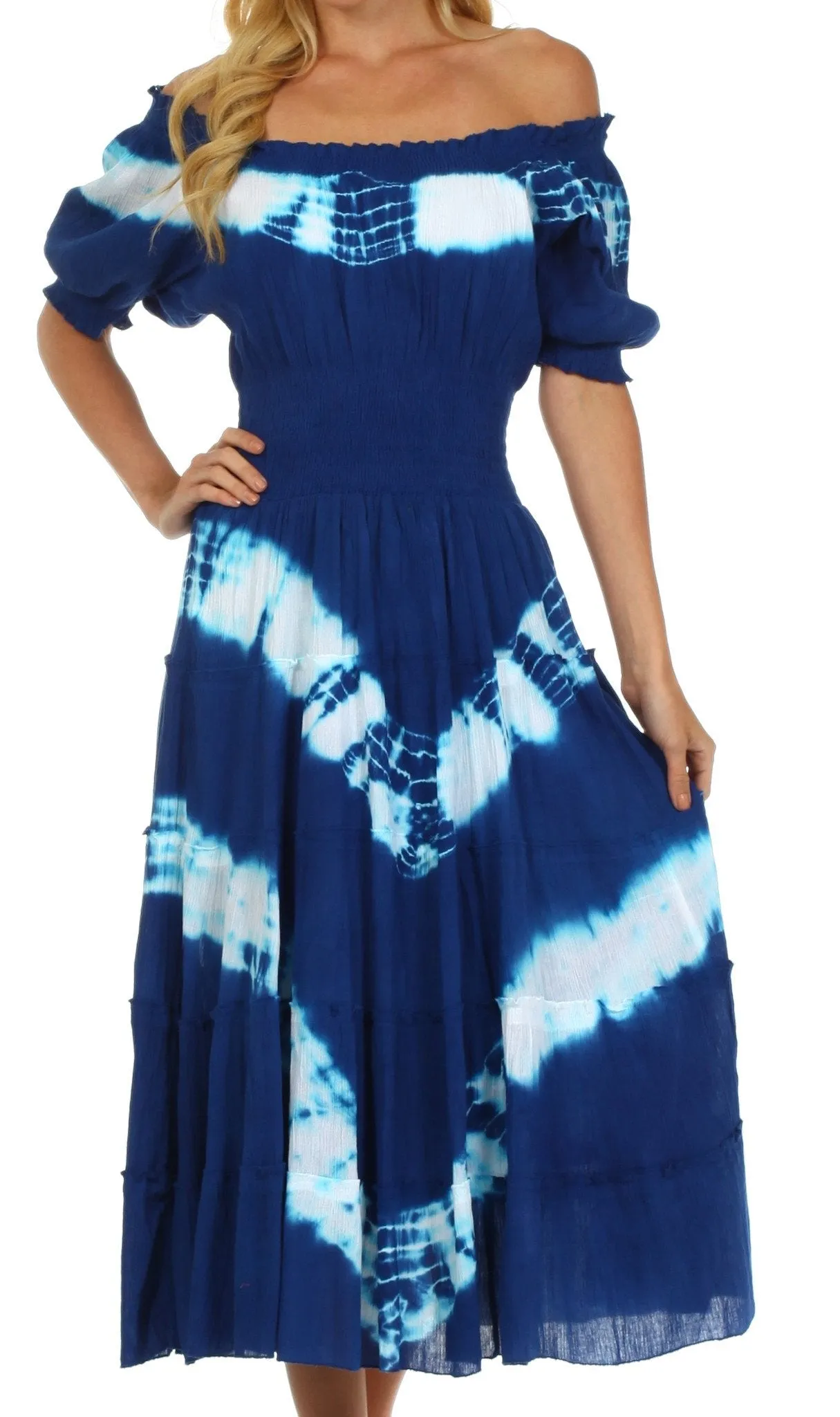 Sakkas Tie Dye Peasant Gypsy Boho Dress