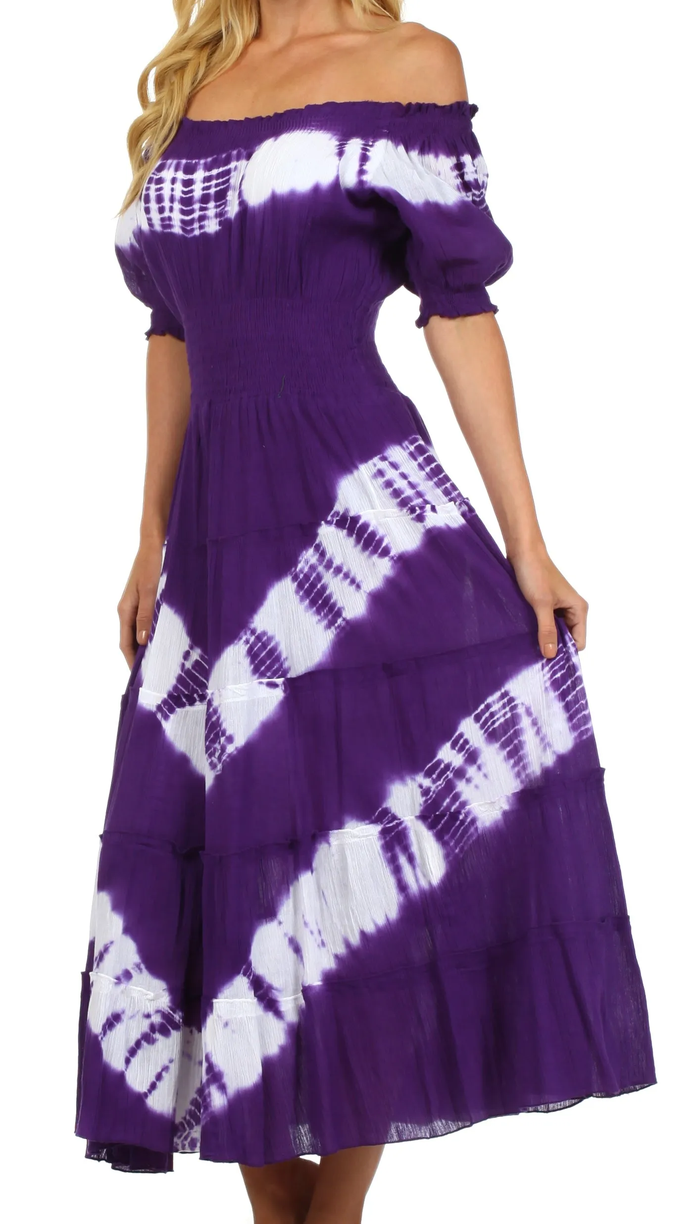 Sakkas Tie Dye Peasant Gypsy Boho Dress