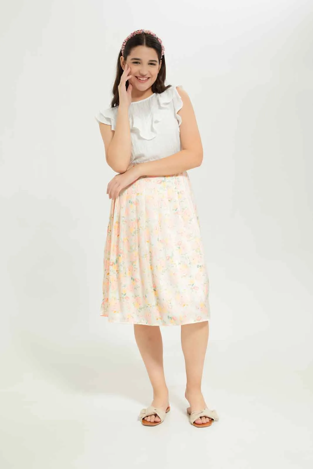 Senior Girls Beige Pleated Skirt