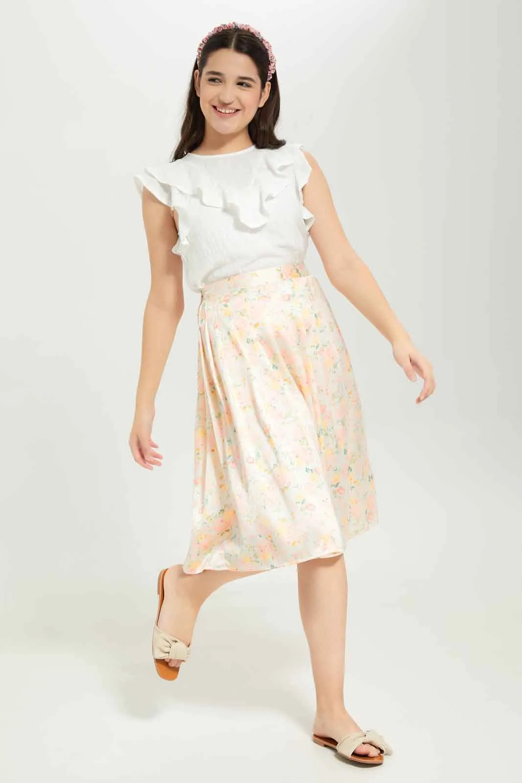 Senior Girls Beige Pleated Skirt