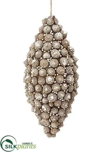 Silk Plants Direct Acorn Finial Ornament - Beige Whitewashed - Pack of 12