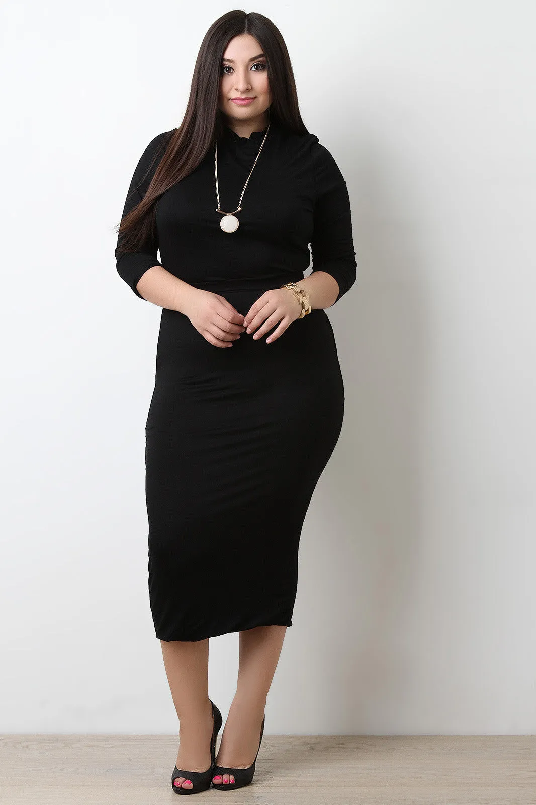 Simple High Waisted Stretchy Midi Pencil Skirt