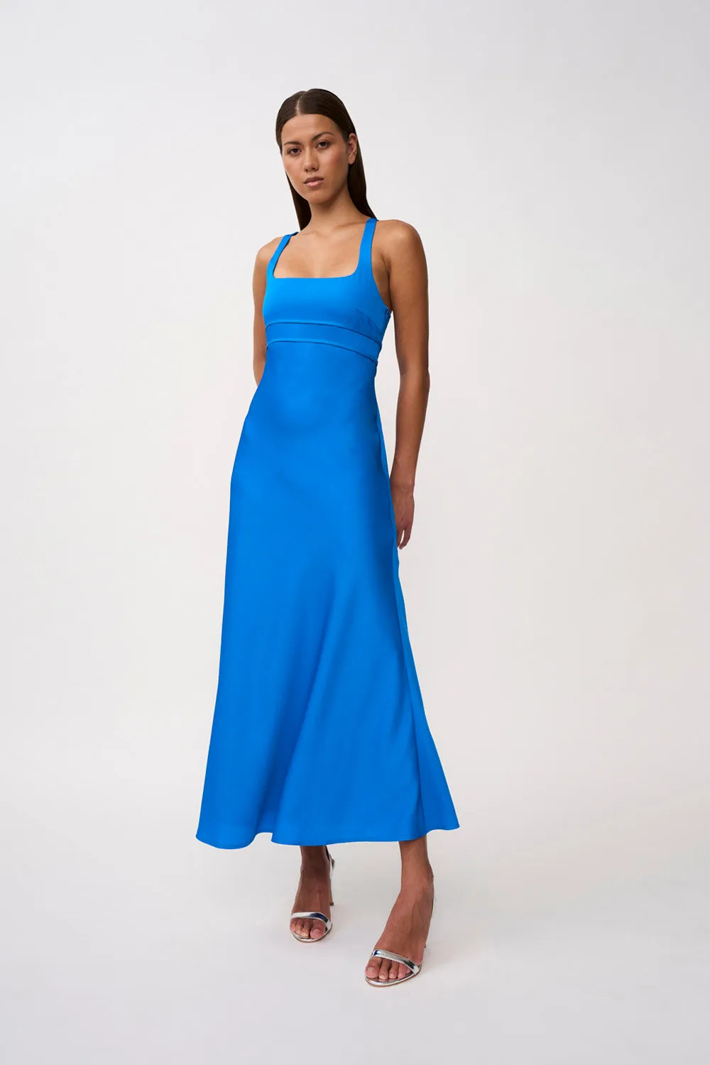 Soleil Pipe Bias Midi Dress- Azure Blue