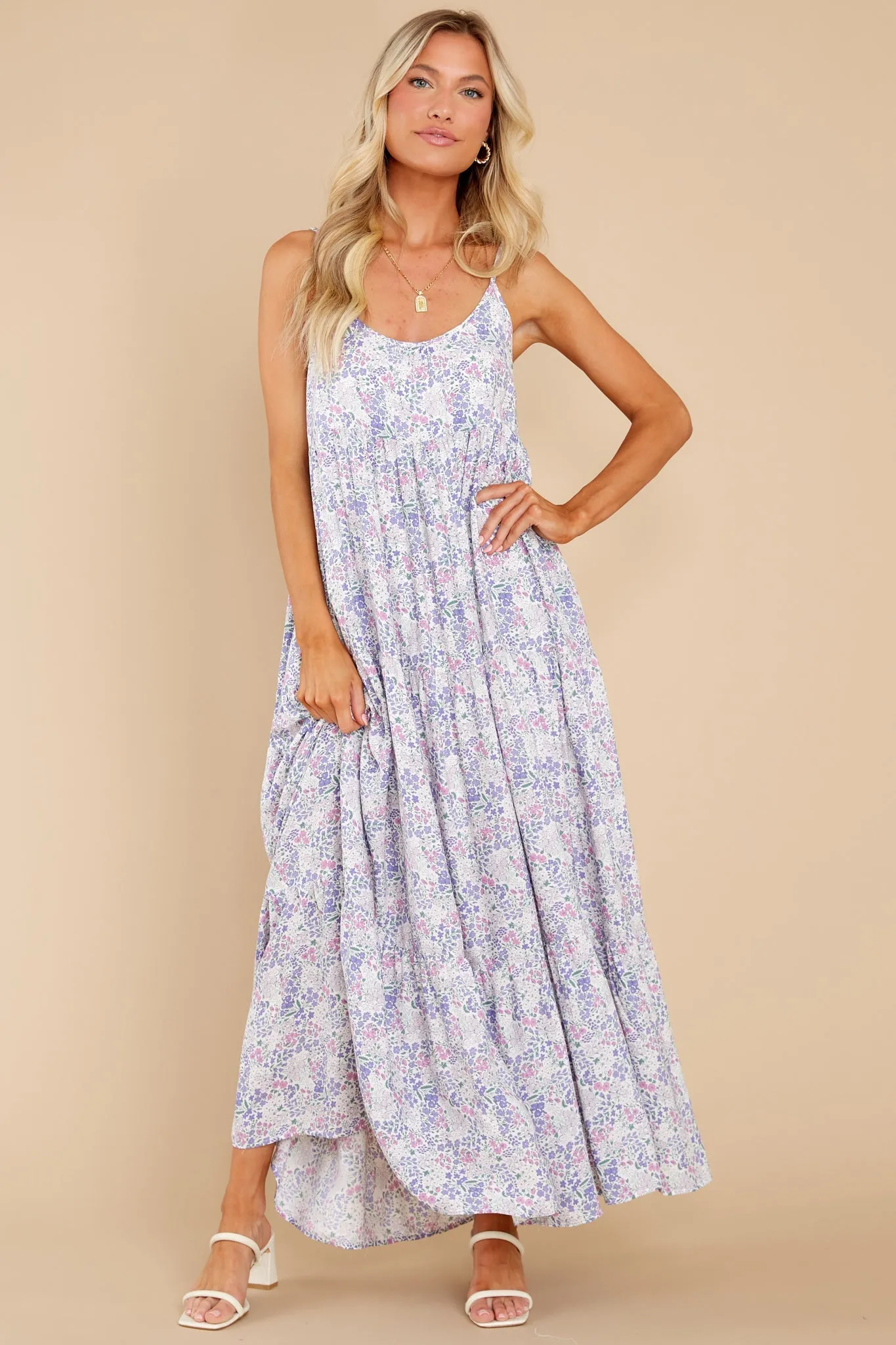 Sweet Sundays Lavender Floral Print Maxi Dress