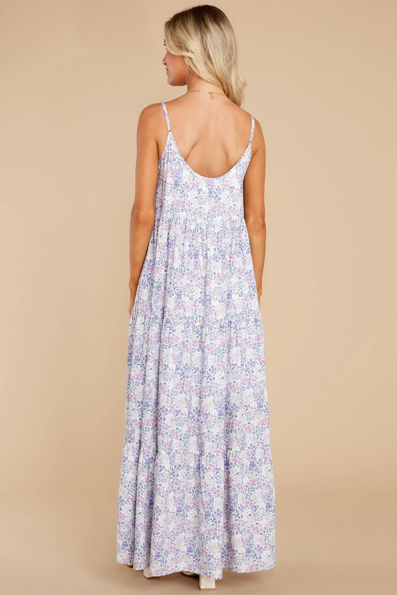 Sweet Sundays Lavender Floral Print Maxi Dress