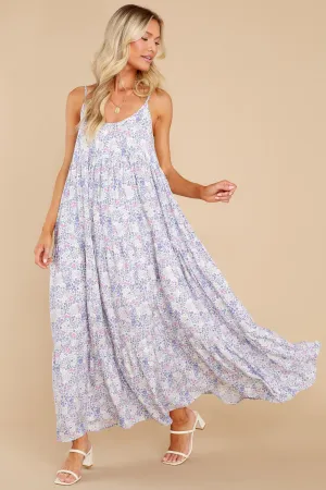 Sweet Sundays Lavender Floral Print Maxi Dress