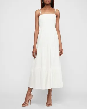 Textured Tiered Tie Shoulder Maxi Dress in Ivory