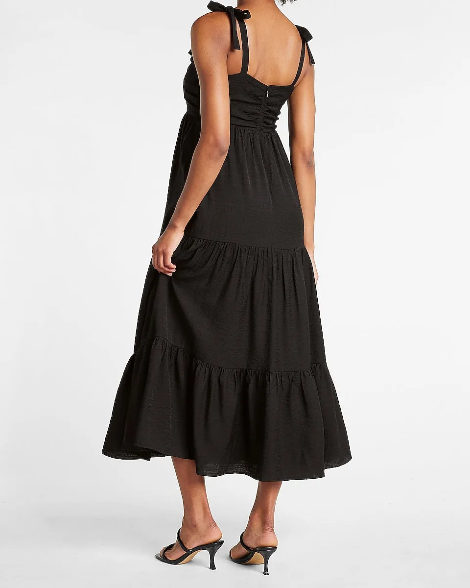 Tie Shoulder Tiered Maxi Dress in Pitch Black