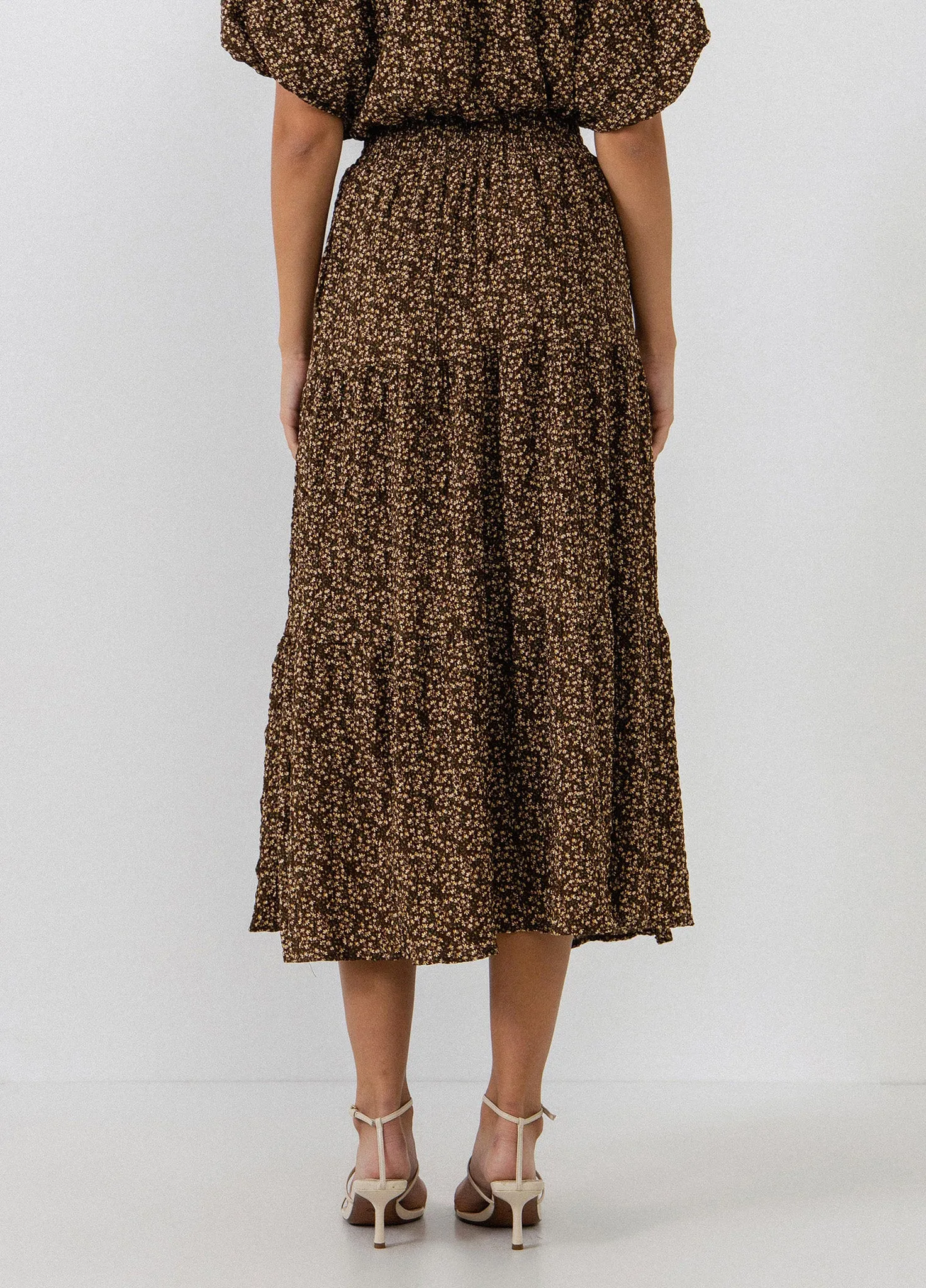 Tiered Brown Floral Skirt