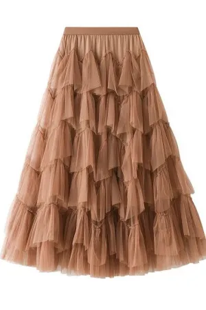 Tiered chiffon midi skirt