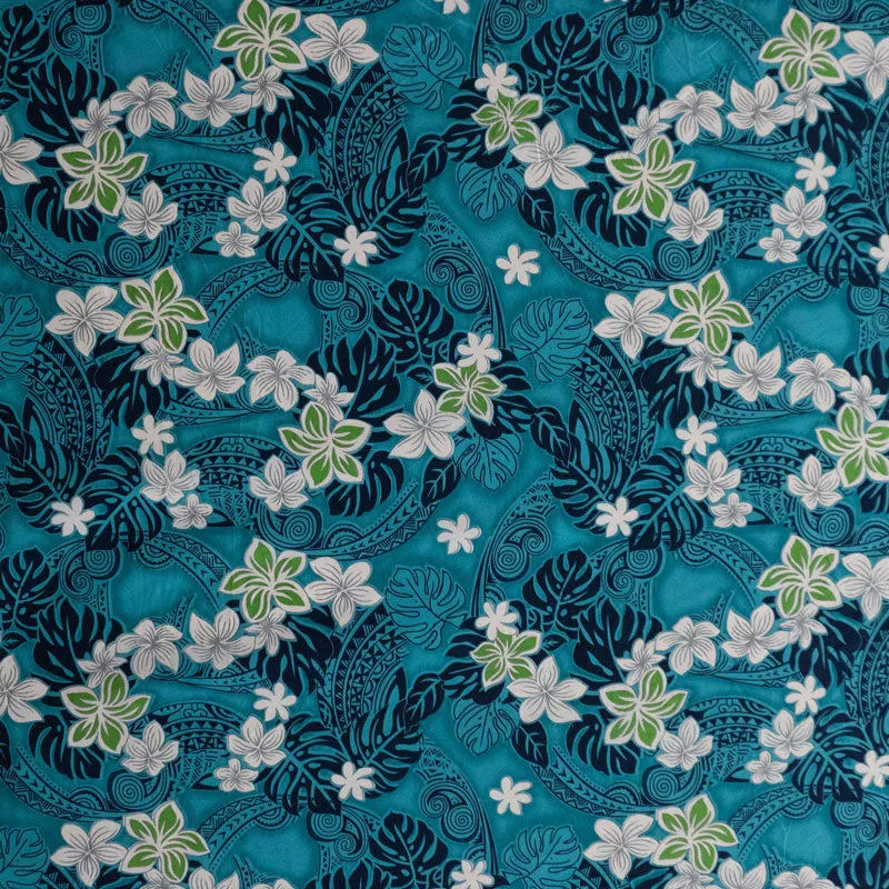 Traditional Polynesian Tattoo Plumeria Tiare Design Fabric | Peachskin