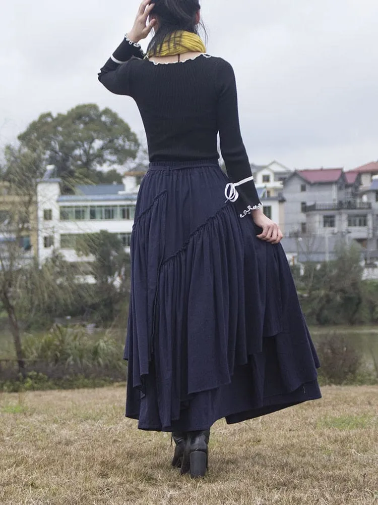 Vintage Bohemian Pleated Midi Skirt