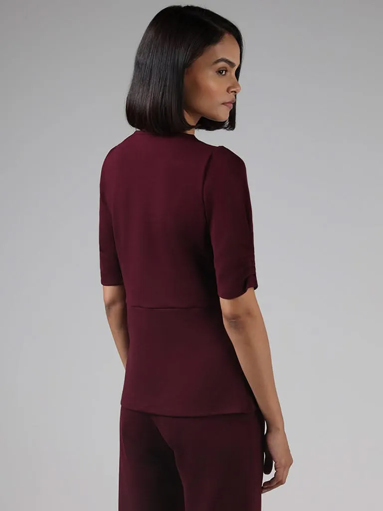 Wardrobe Solid Burgundy Ponte Top