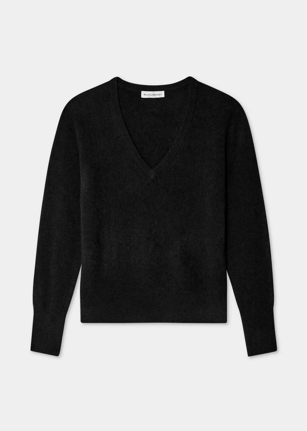 WHITE   WARREN Cashmere V Neck Sweater - Black