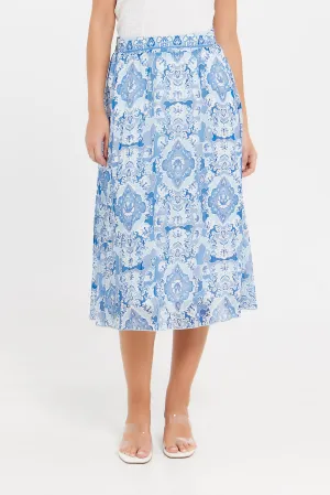 Women Blue Printed Pleated Skirt