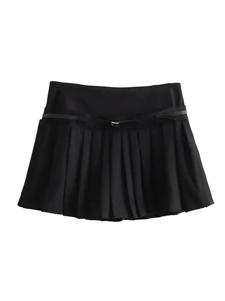 Women Casual Chic Shorts Skirt Fashion Spring Elegant Female Shorts Skirt Women Zipper Draped Belt Skirt