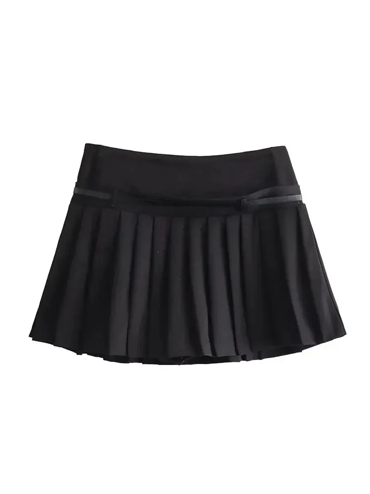 Women Casual Chic Shorts Skirt Fashion Spring Elegant Female Shorts Skirt Women Zipper Draped Belt Skirt