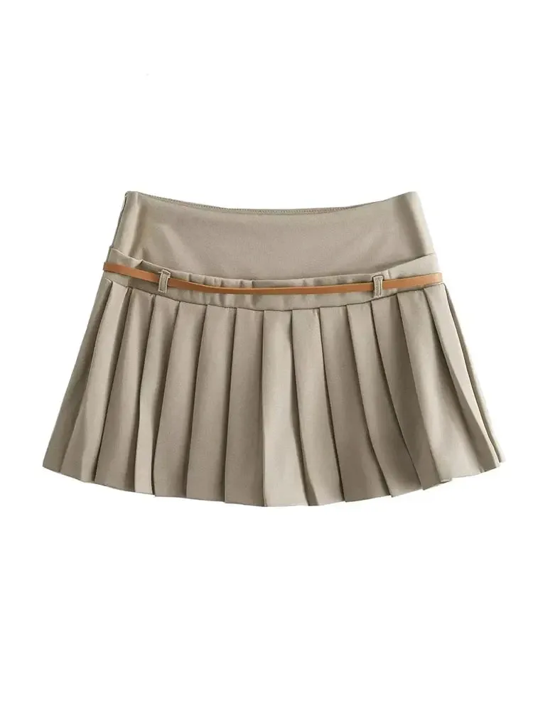 Women Casual Chic Shorts Skirt Fashion Spring Elegant Female Shorts Skirt Women Zipper Draped Belt Skirt