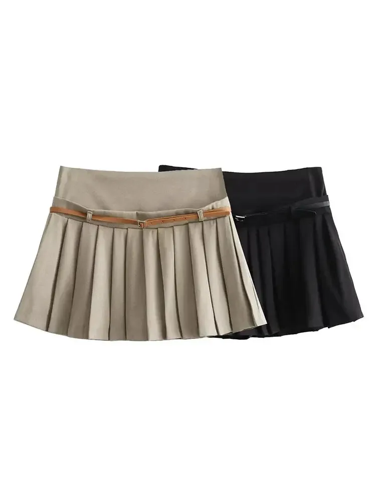 Women Casual Chic Shorts Skirt Fashion Spring Elegant Female Shorts Skirt Women Zipper Draped Belt Skirt