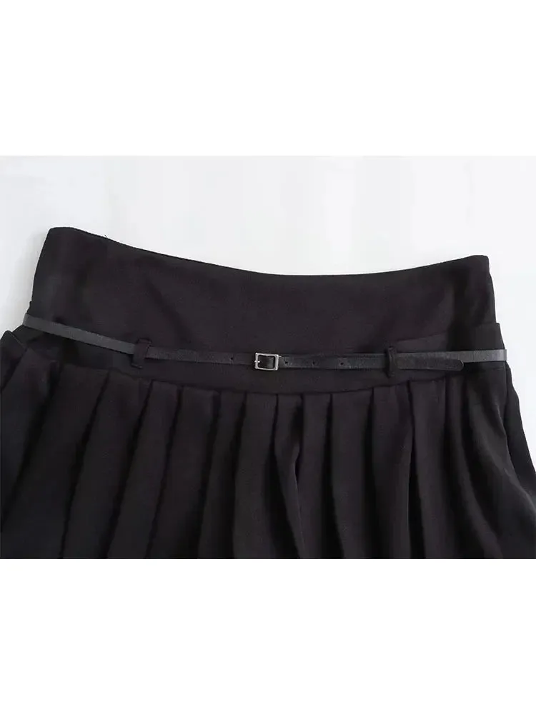 Women Casual Chic Shorts Skirt Fashion Spring Elegant Female Shorts Skirt Women Zipper Draped Belt Skirt