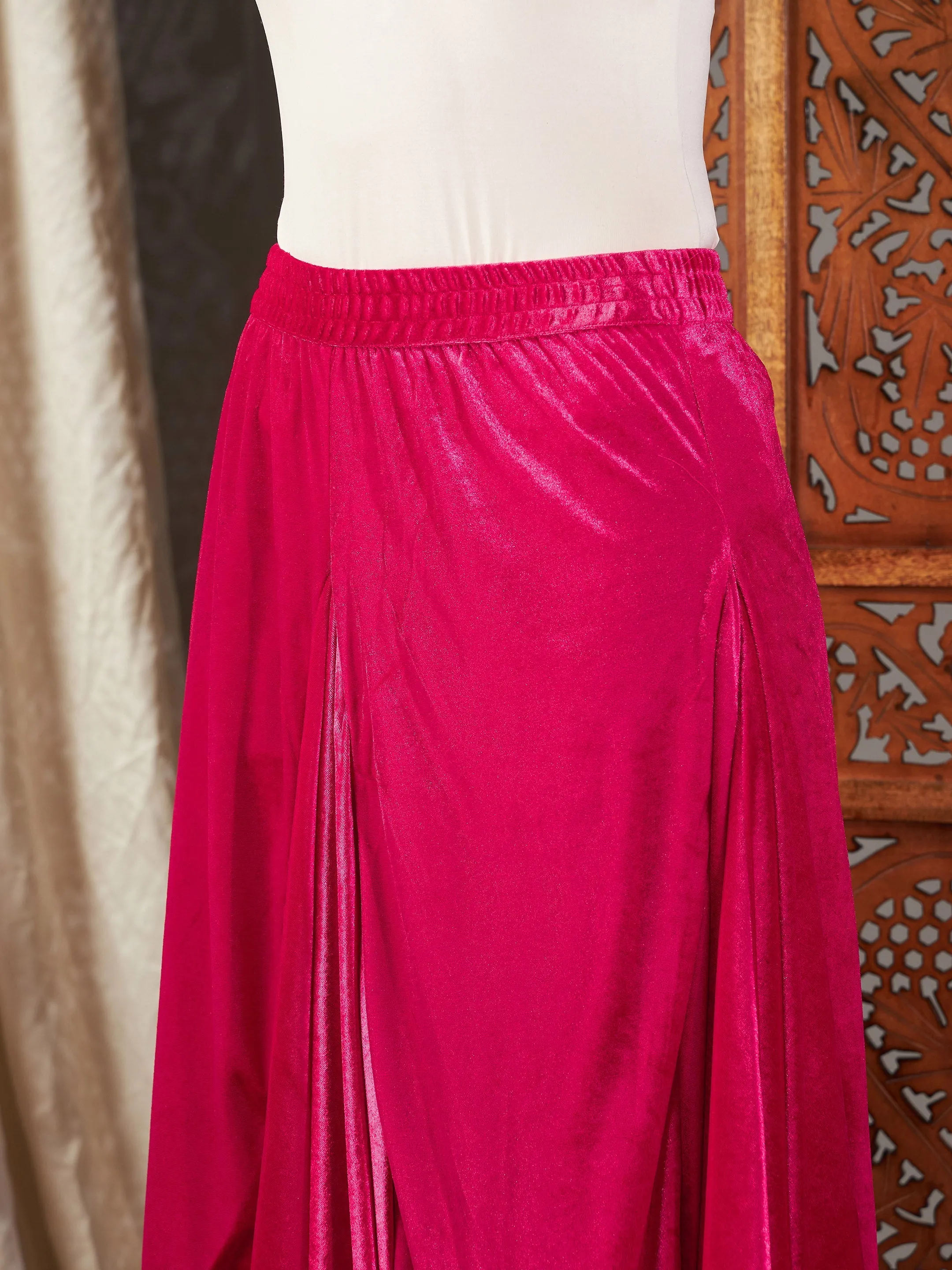 Women Fuchsia Velvet Dhoti Skirt