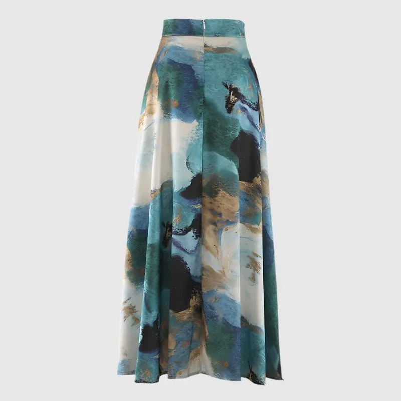 Women's Smooth High Waist Long Ink Print Skirt