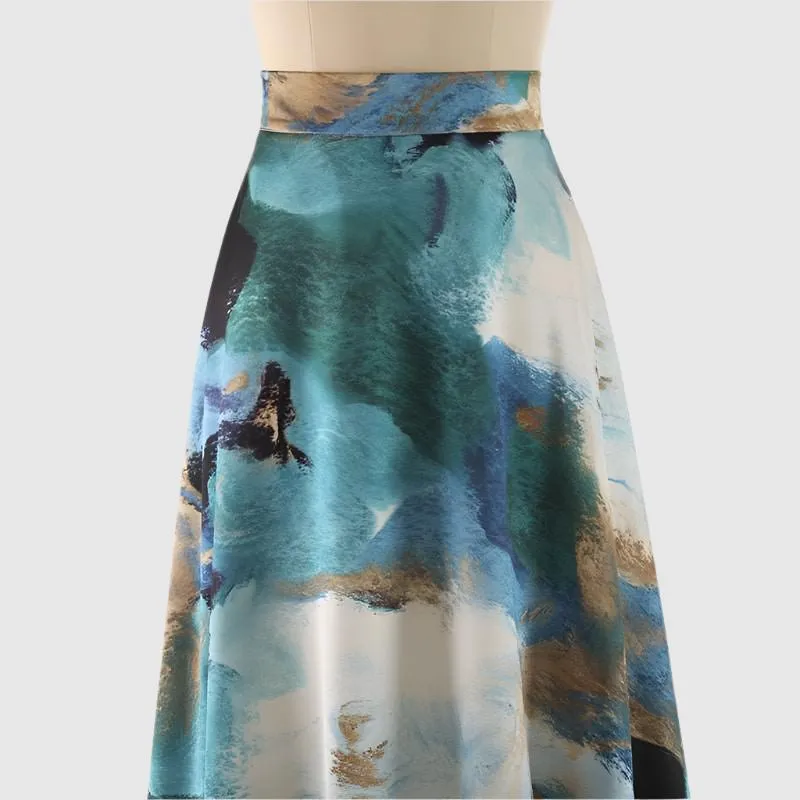 Women's Smooth High Waist Long Ink Print Skirt