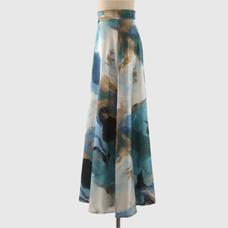 Women's Smooth High Waist Long Ink Print Skirt