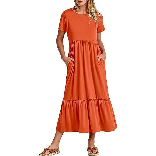 Women's Summer Casual Short Sleeve Crewneck Swing Dress