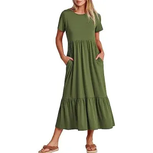 Women's Summer Casual Short Sleeve Crewneck Swing Dress