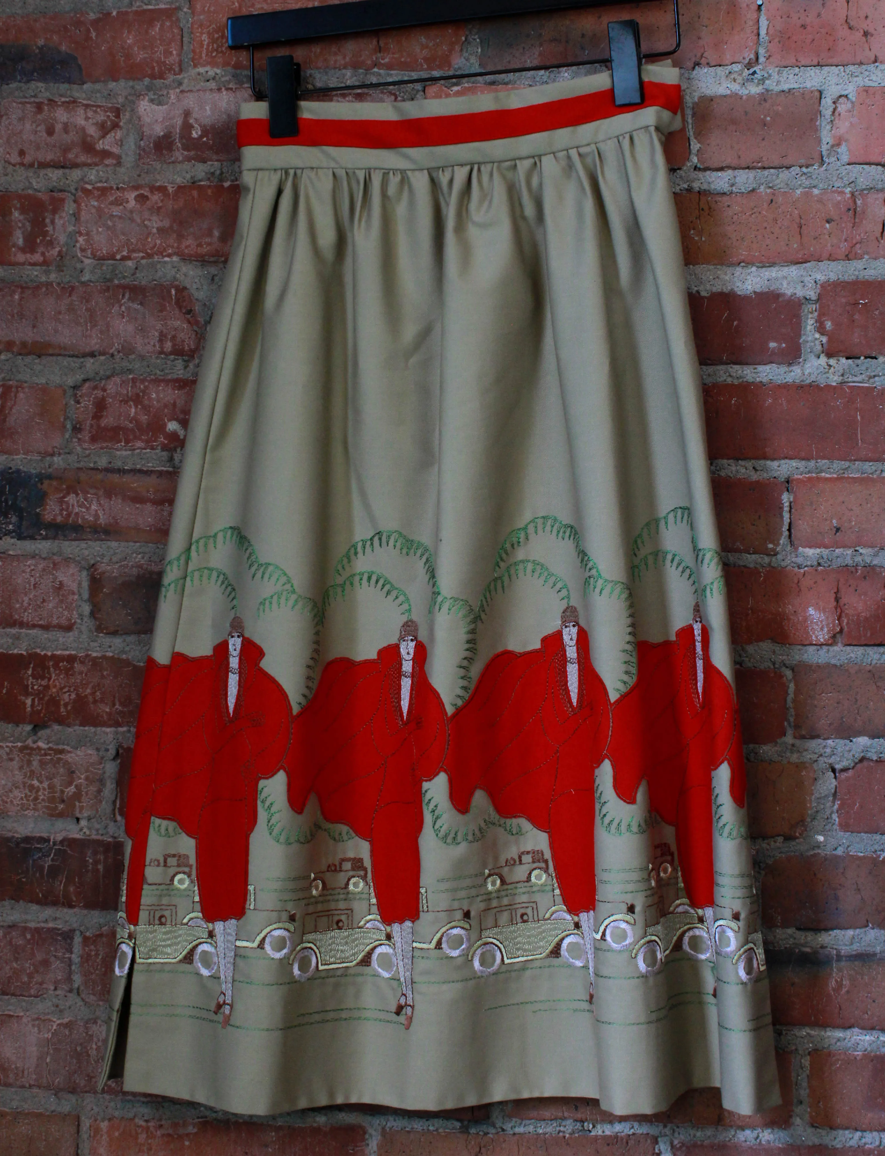 Women's Vintage 70's Does 30's Embroidered Skirt Medium