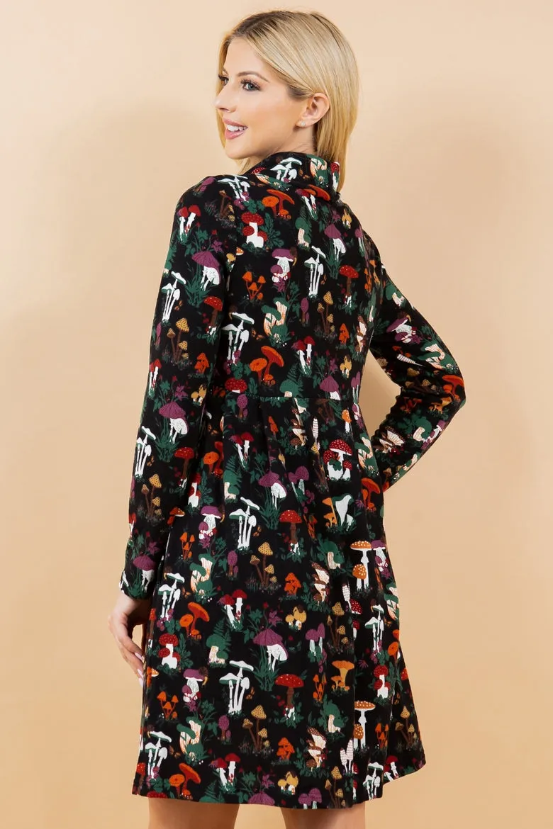 Woodsy Mushroom Print Sweater Dress