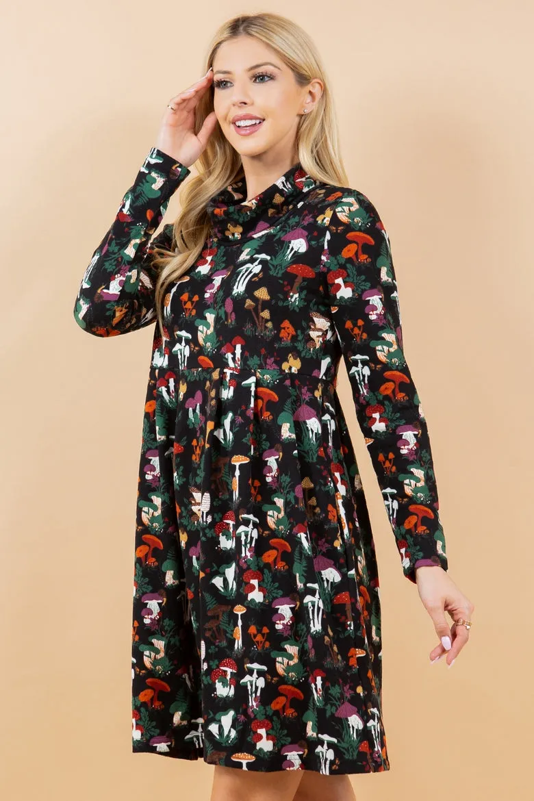 Woodsy Mushroom Print Sweater Dress