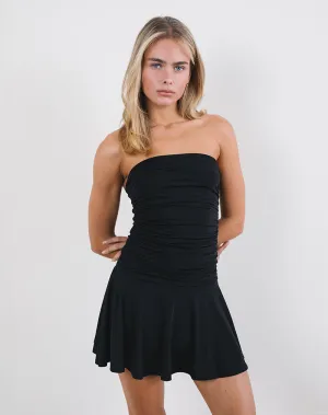 Yasmin Bandeau Mini Dress in Slinky Black