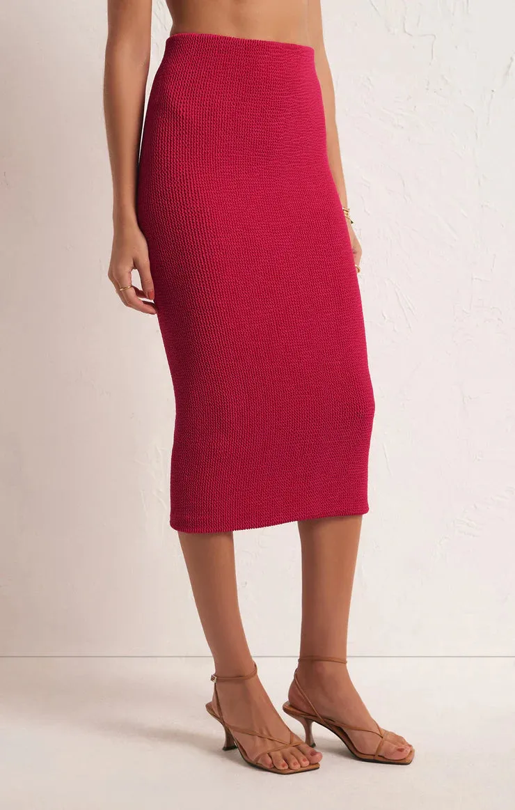 Z SUPPLY - AVEEN CRINKLE STRETCH KNIT MIDI SKIRT DRAGON FRUIT