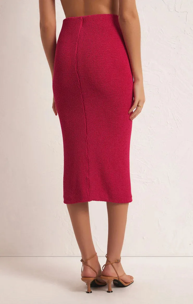 Z SUPPLY - AVEEN CRINKLE STRETCH KNIT MIDI SKIRT DRAGON FRUIT